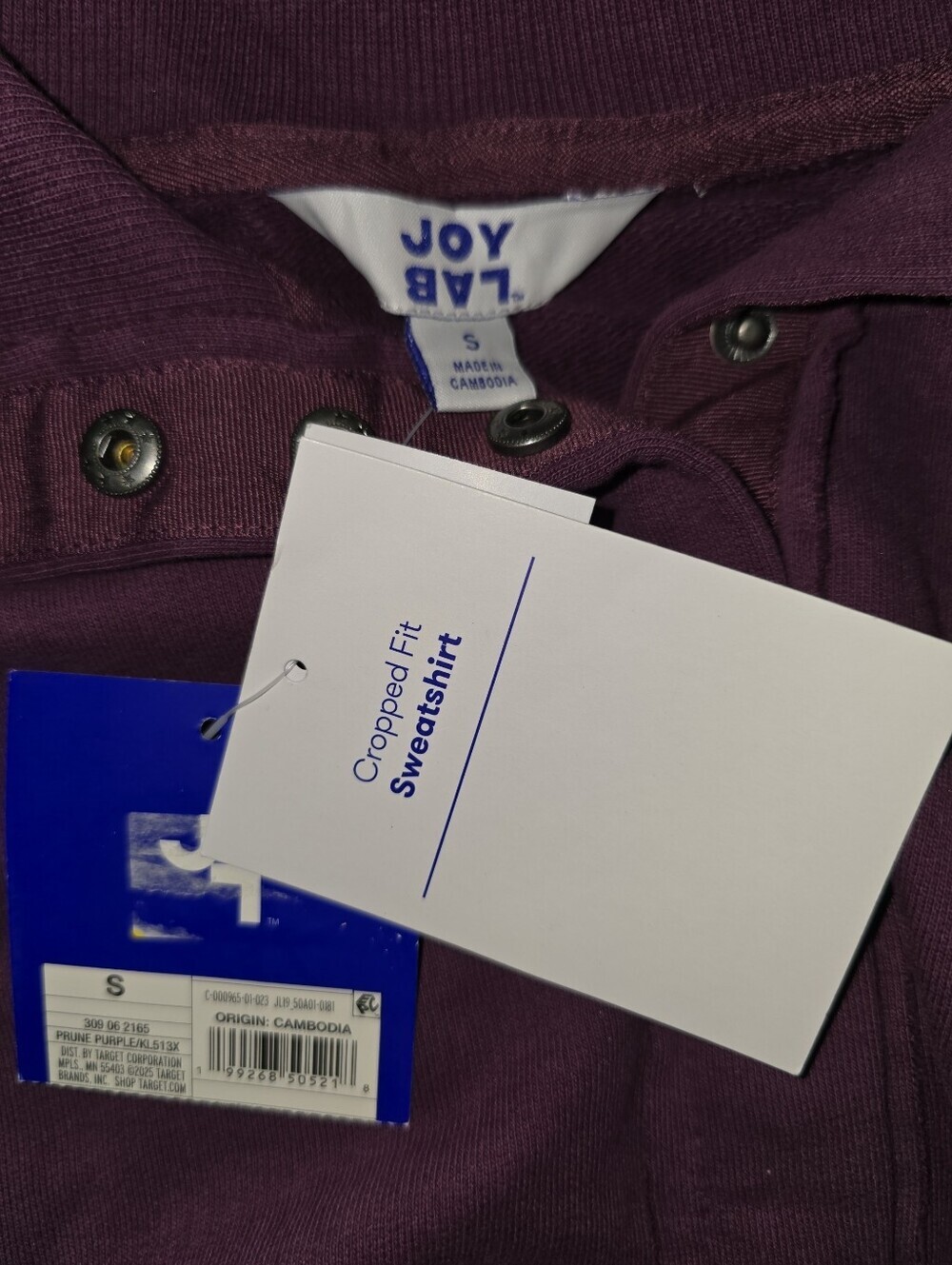 JoyLab Women's Plum Snap-Detail Pullover Sweatshirt, Oversized, Small, NWT!!! - Picture 3 of 3